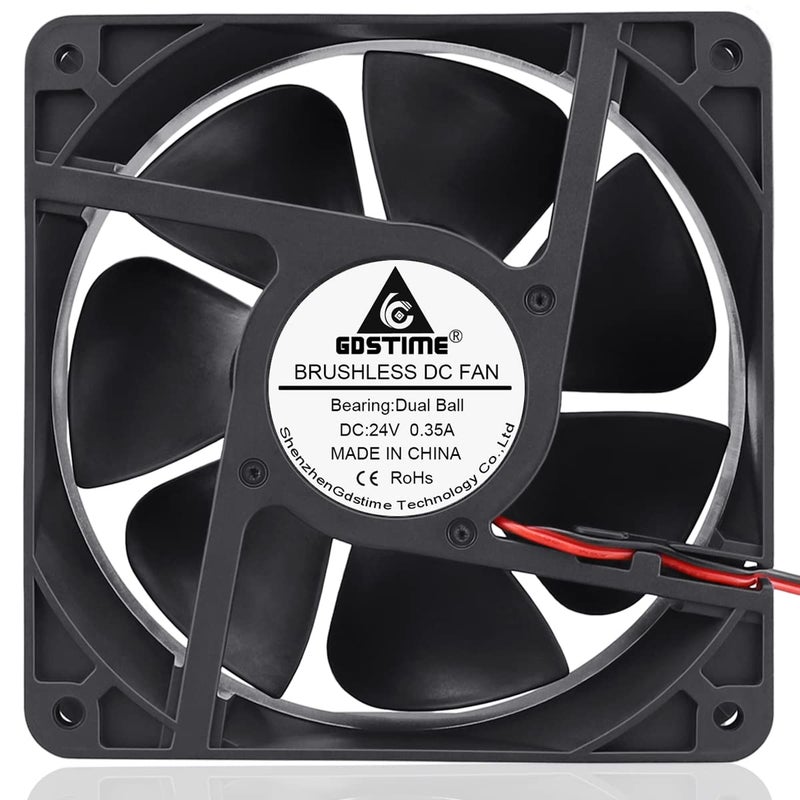 GDSTIME Dual Ball Bearings 1238 Cooling Fan, 120mm x 38mm 24V DC 125CFM Brushless Cooler Fan - Image 2